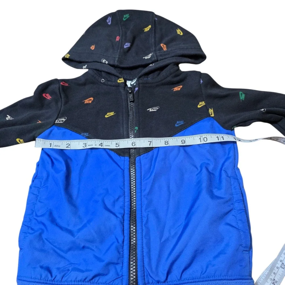 Nike‎ Kids Full Zip Hoodie Jacket Black Blue All Over Logo Print Size 3T